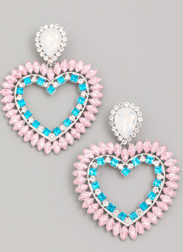 Shiny Heart Crystal Drop Earrings